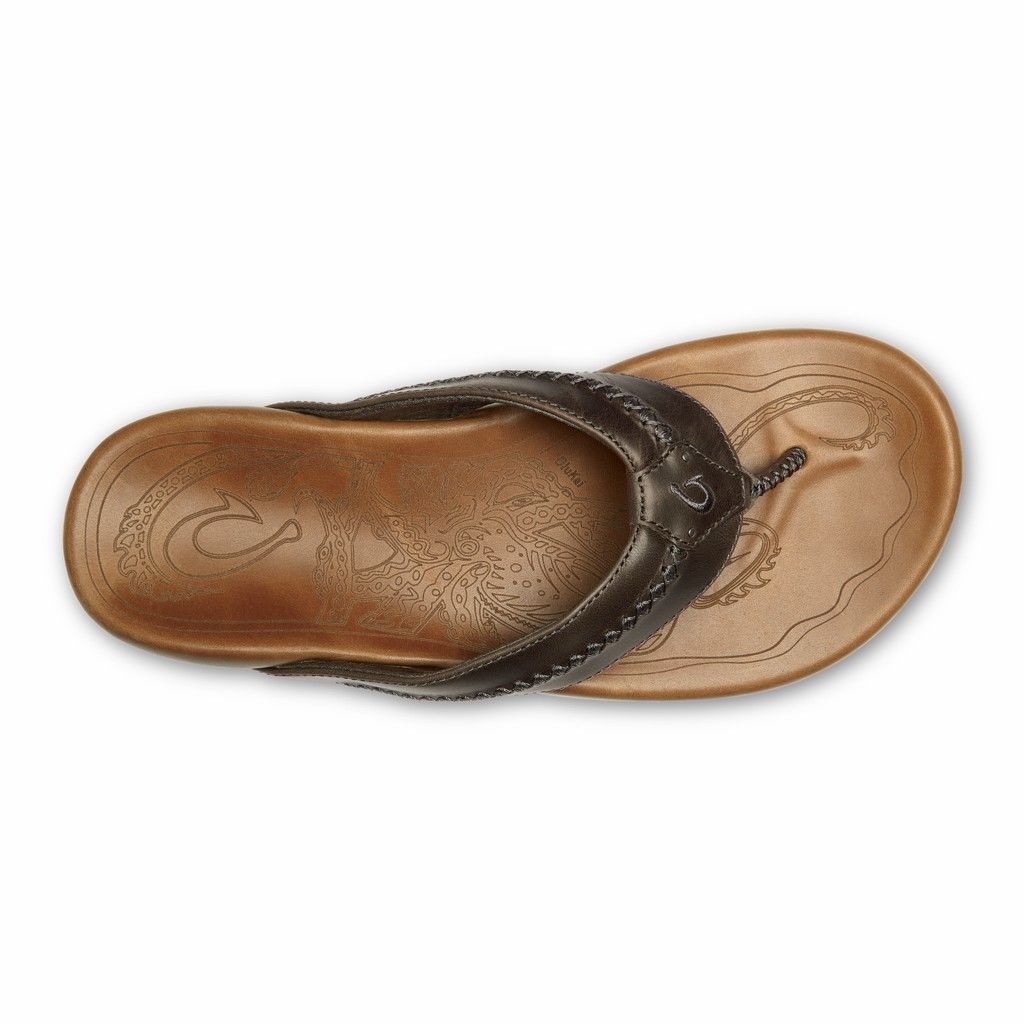 Olukai Men's Mea Ola Flip Flop - Charcoal / Fox US371-056